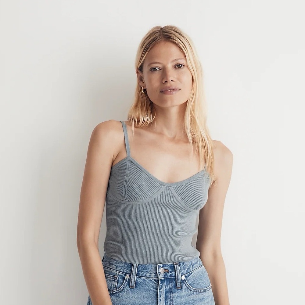 NWT Madewell Corset-Detail Crop Sweater Tank, light gray blue - XL